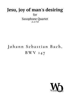 Jesu, joy of man's desiring by Bach for Saxophone Quartet