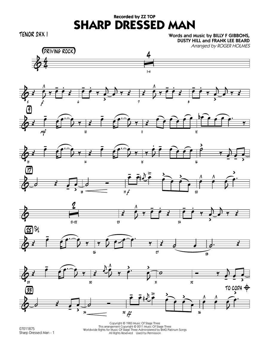 Sharp Dressed Man - Tenor Sax 1 Jazz Ensemble scores gallery preview page 1