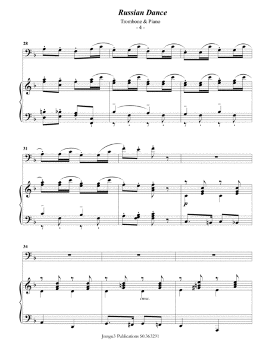 Tchaikovsky: Russian Dance from Nutcracker Suite for Trombone & Piano Piano scores gallery preview page 5