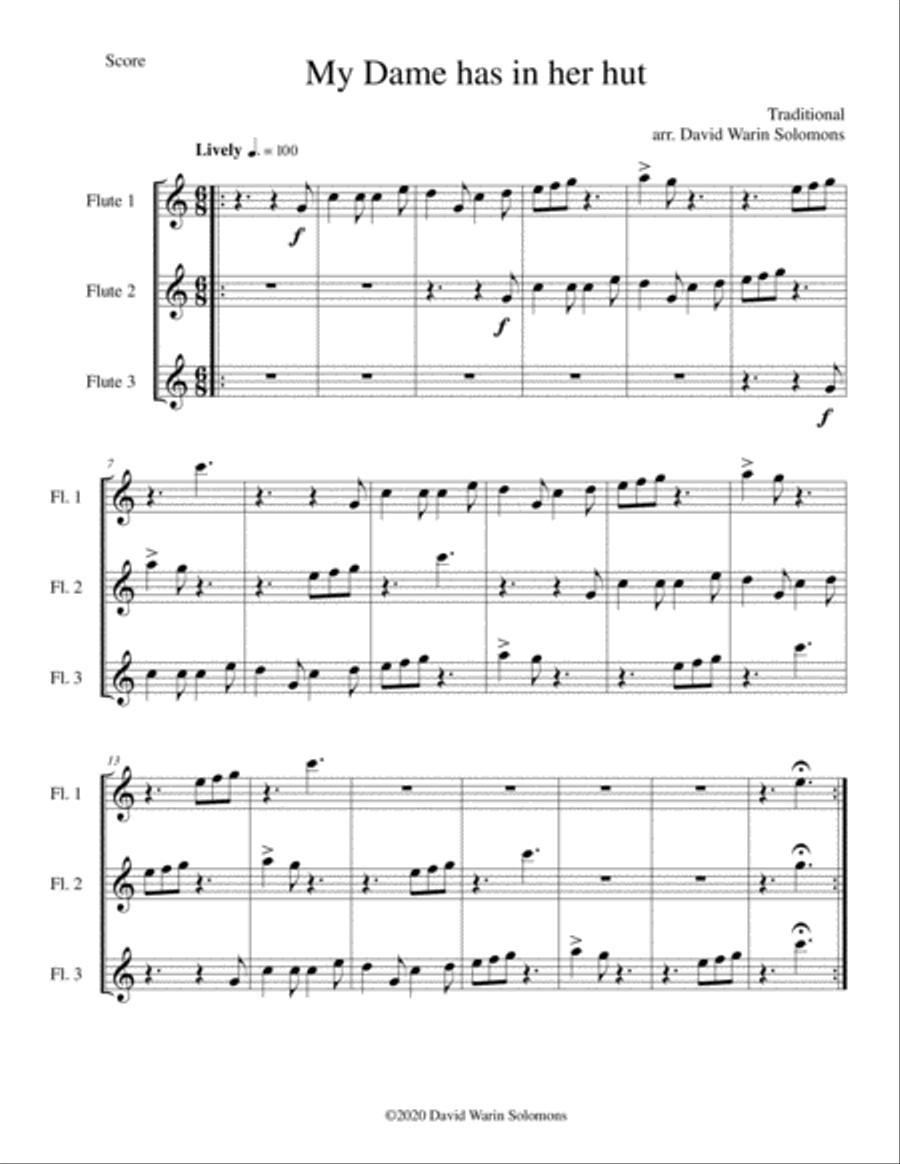My Dame has in her hut at home a little dog for 3 flutes Flute Solo scores gallery preview page 1
