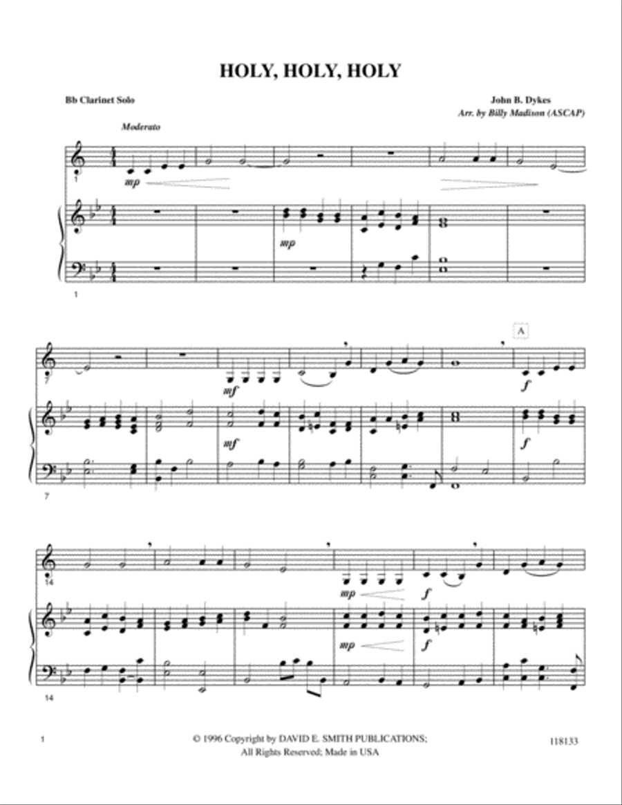 Holy, Holy, Holy Clarinet Solo scores gallery preview page 1