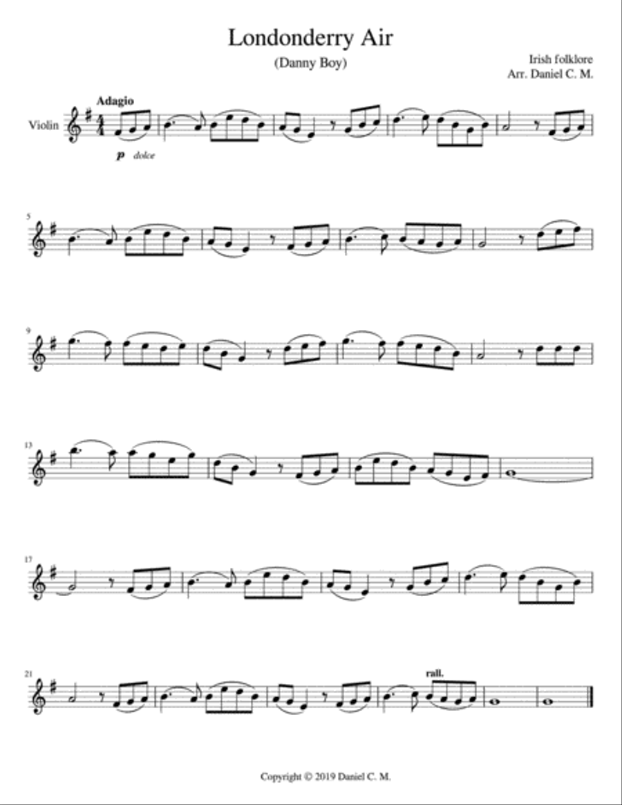Danny Boy for violin and piano Violin Solo scores gallery preview page 1