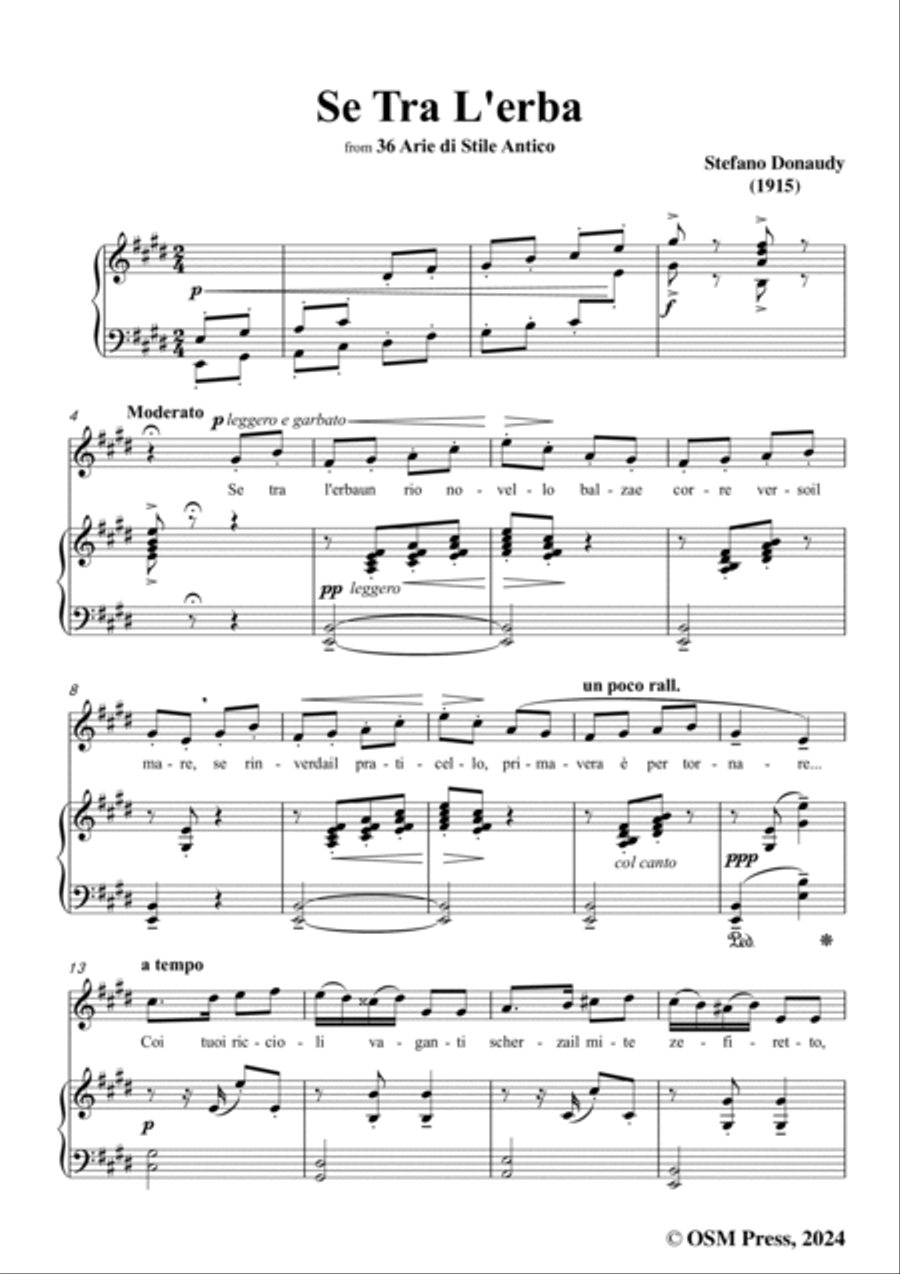 Donaudy-Se Tra L'erba,from '36 Arie di Stile Antico',in E Major Voice scores gallery preview page 3