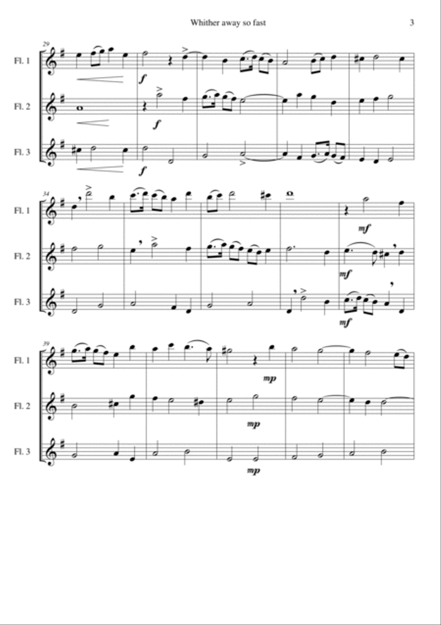 Whither away so fast for flute trio (3 C flutes) Flute Trio scores gallery preview page 3
