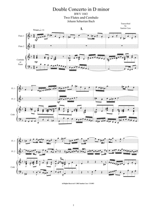 Bach - Double Concerto in D minor BWV1043 for Two Flutes and Cembalo or Piano