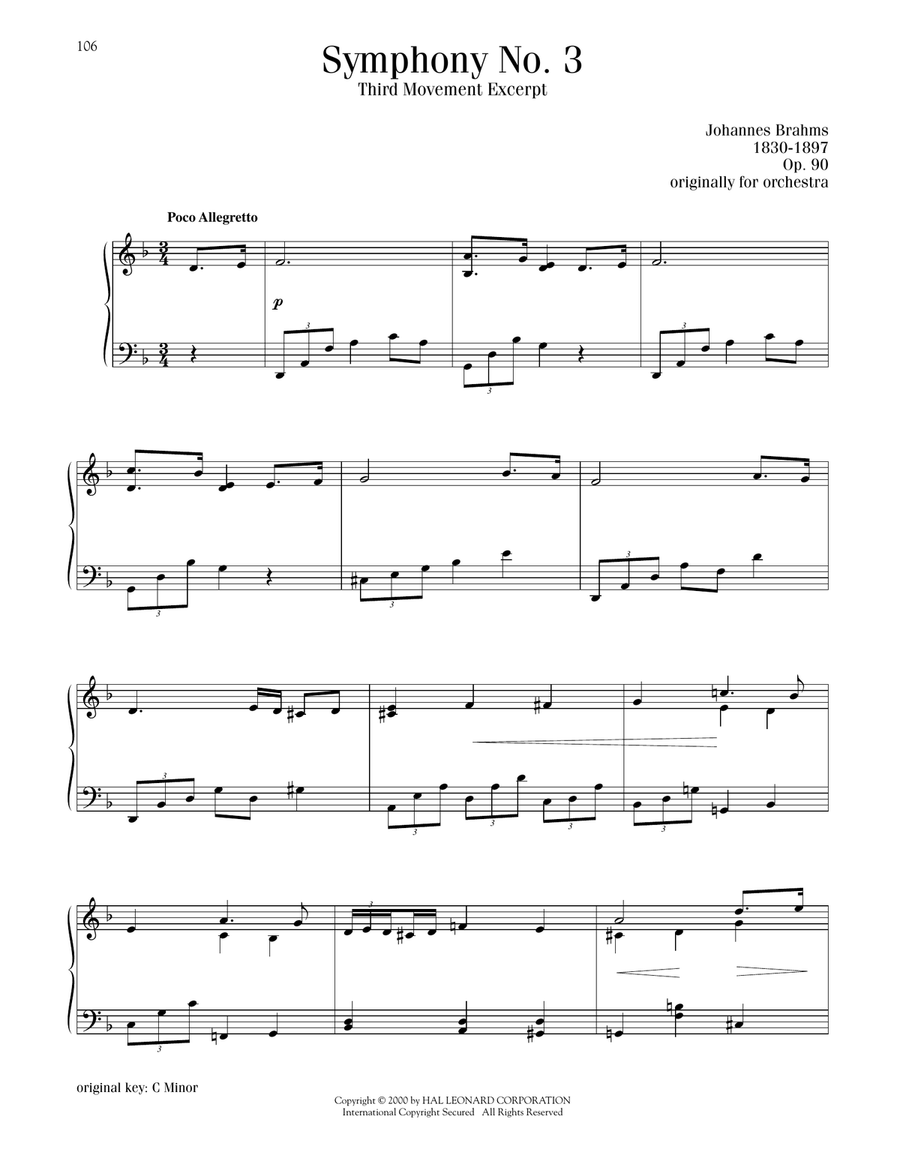Symphony No. 3 In F Major, Op. 90 Piano Solo scores gallery preview page 1