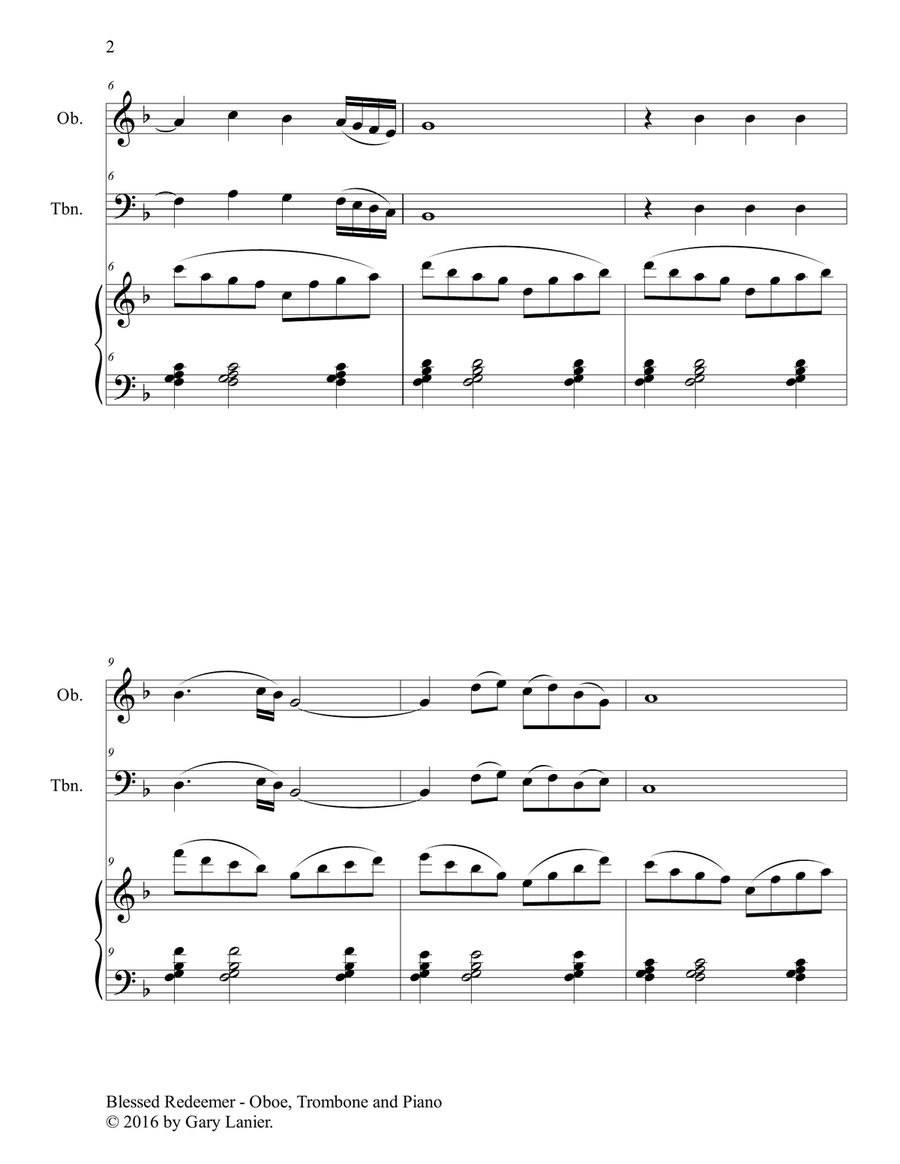3 FAVORITE HYMNS (Trio - Oboe, Trombone & Piano with Score/Parts) Trombone Duet scores gallery preview page 3