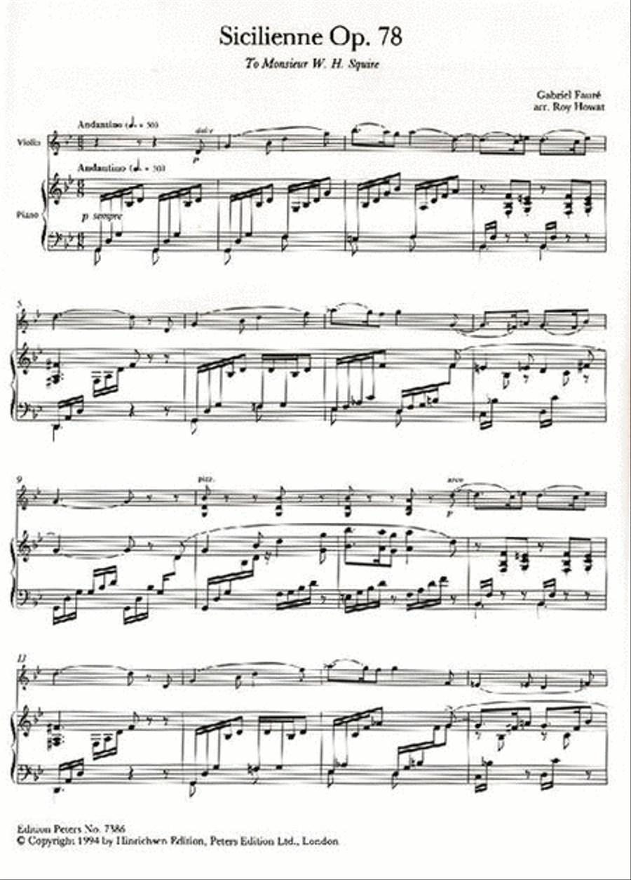 Sicilienne Op. 78 (Arranged for Violin [Viola] and Piano)