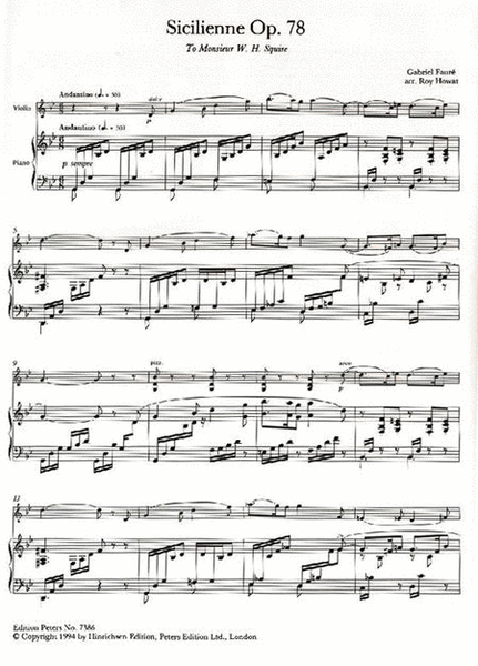 Sicilienne Op. 78 (Arranged for Violin [Viola] and Piano)