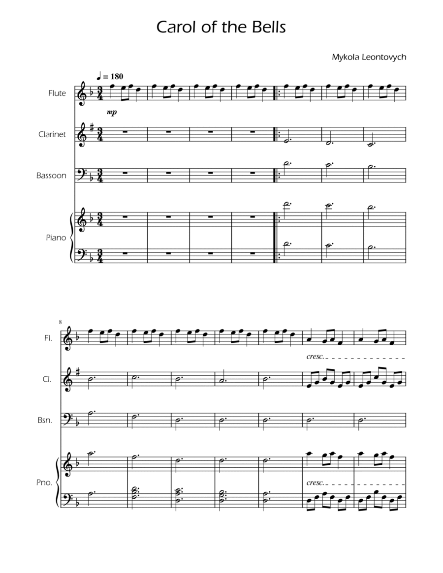 Carol of the Bells - Woodwind Trio w/ Piano Woodwind Trio scores gallery preview page 1