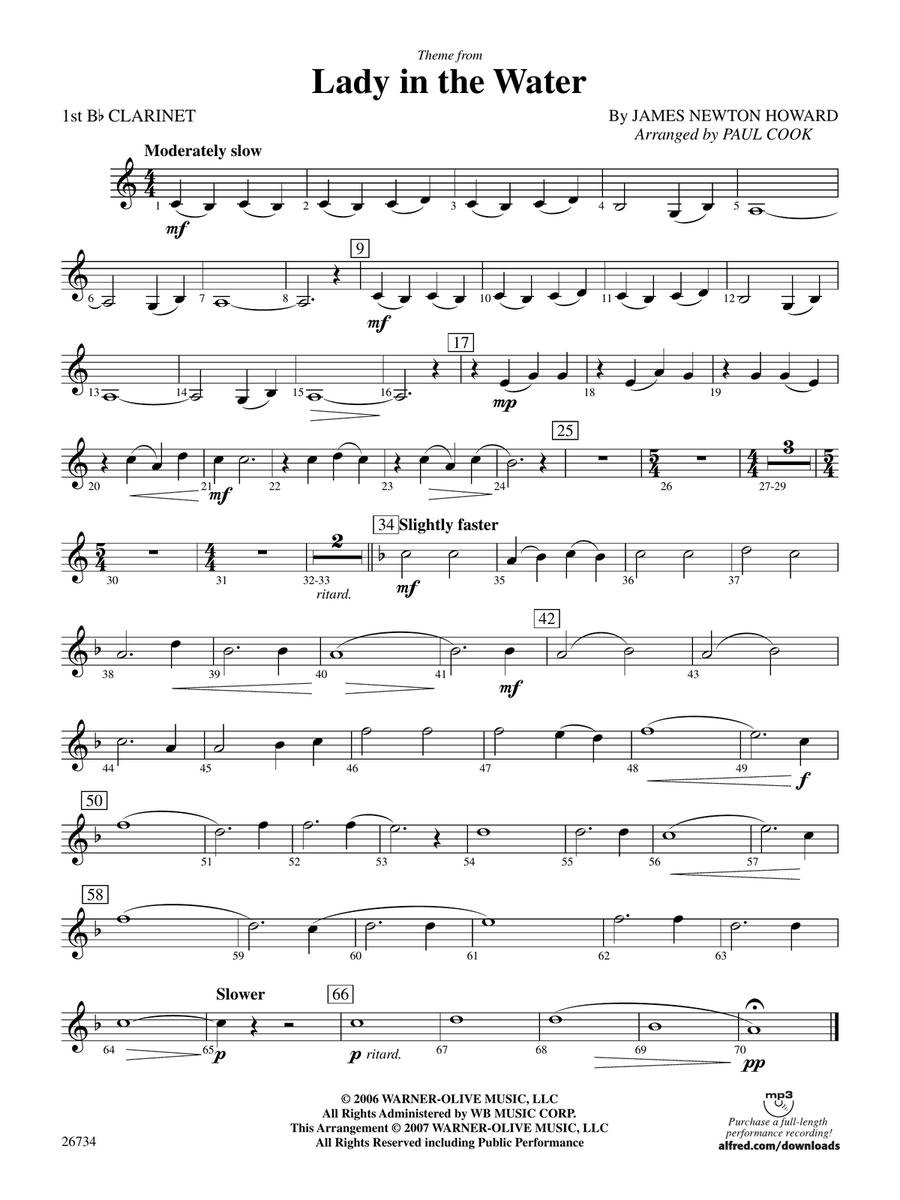 Lady in the Water: 1st B-flat Clarinet