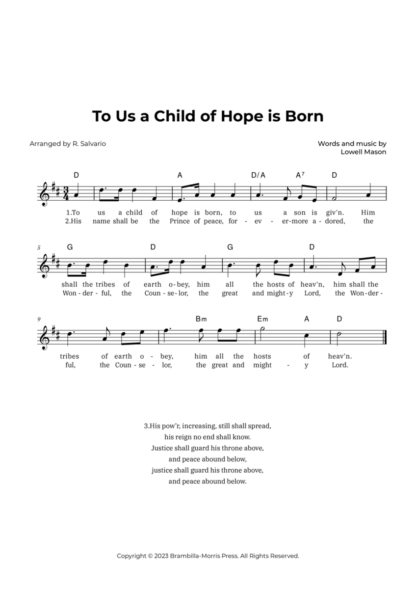 To Us a Child of Hope is Born (Key of D Major) image number null