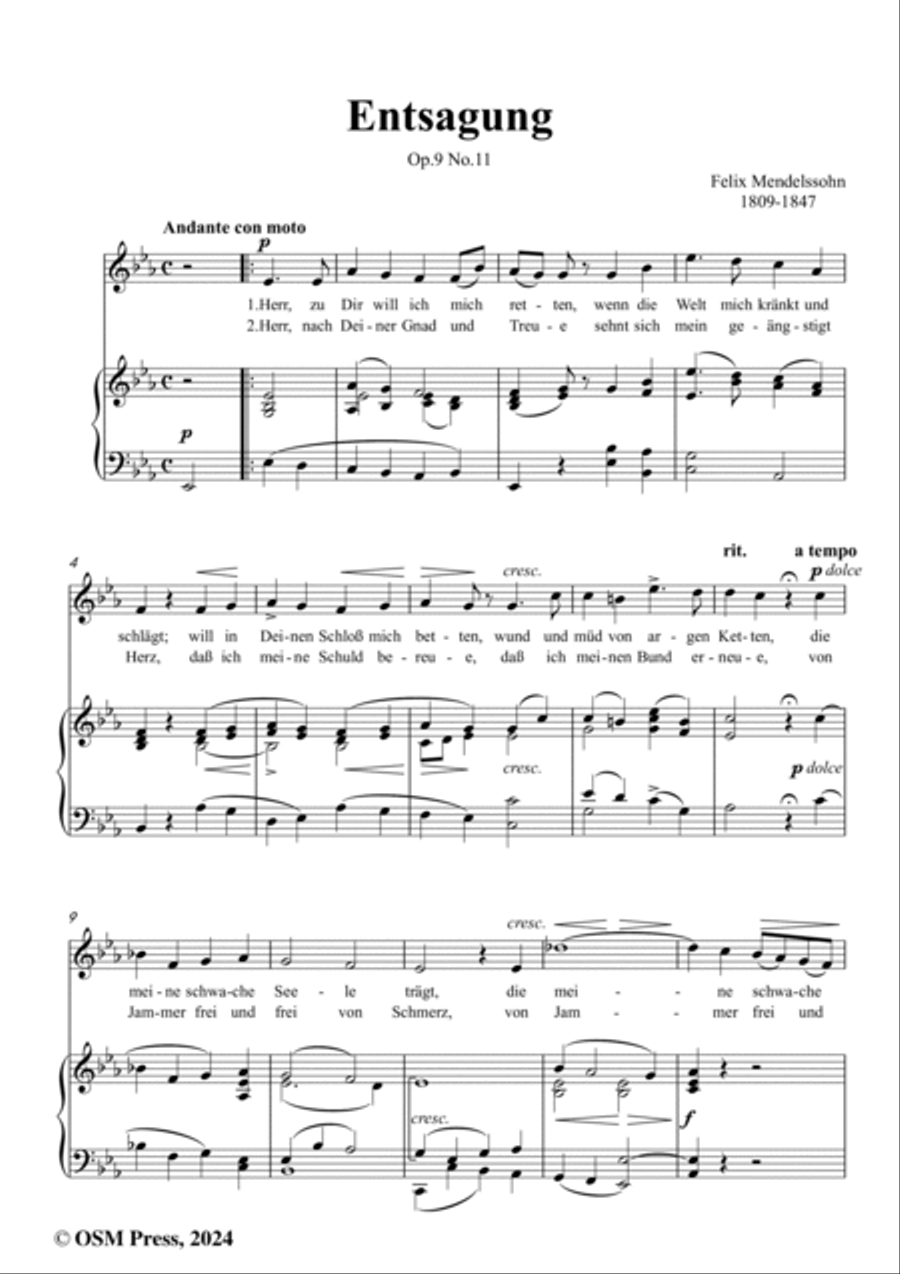 F. Mendelssohn-Entsagung,Op.9 No.11 in E flat Major Voice scores gallery preview page 2