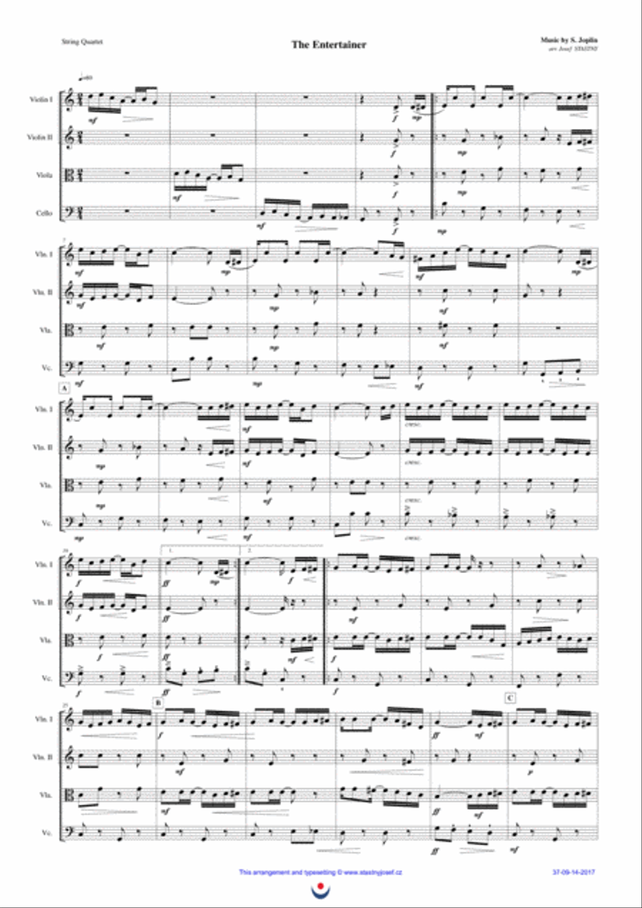 The Entertainer String Quartet scores gallery preview page 1