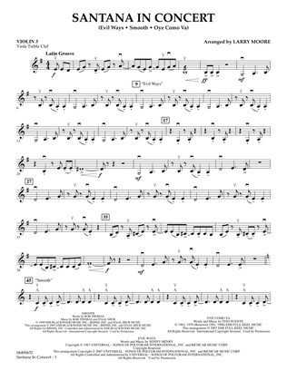 Book cover for Santana in Concert - Violin 3 (Viola Treble Clef)