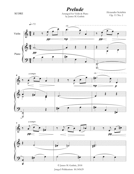 Scriabin: Prelude Op. 11 No. 2 for Violin & Piano image number null