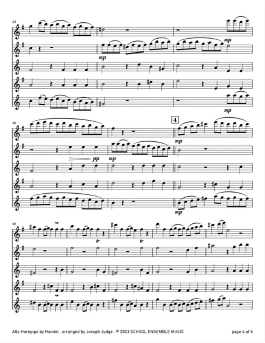 Alla Hornpipe by Handel for Saxophone Quartet in Schools Saxophone Quartet scores gallery preview page 4