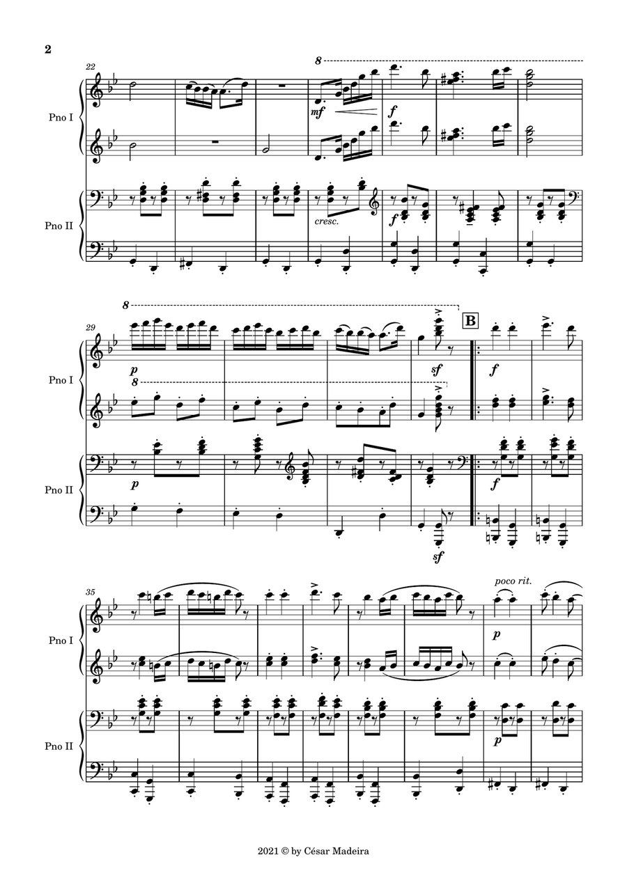 Hungarian Dance No.5 by Brahms - Piano Four Hands (Full Score and Parts) 1 Piano, 4-Hands scores gallery preview page 3