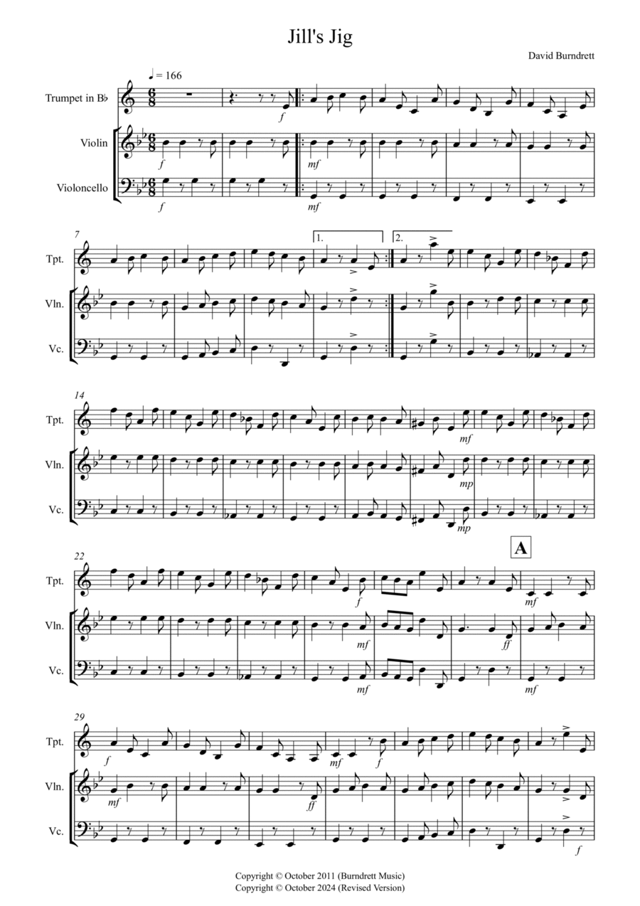 Jill's Jig for Trumpet, Violin and Cello Trio Small Ensemble scores gallery preview page 1