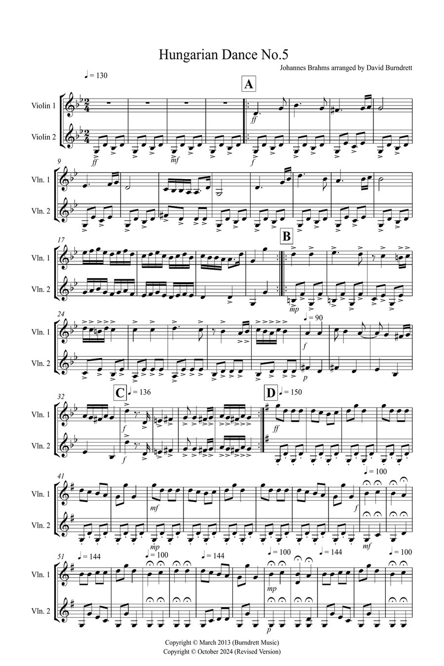 Hungarian Dance No.5 for Violin Duet String Duet scores gallery preview page 1