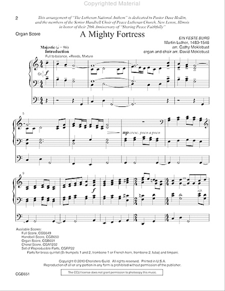 A Mighty Fortress Organ Score Handbell Choir scores gallery preview page 2