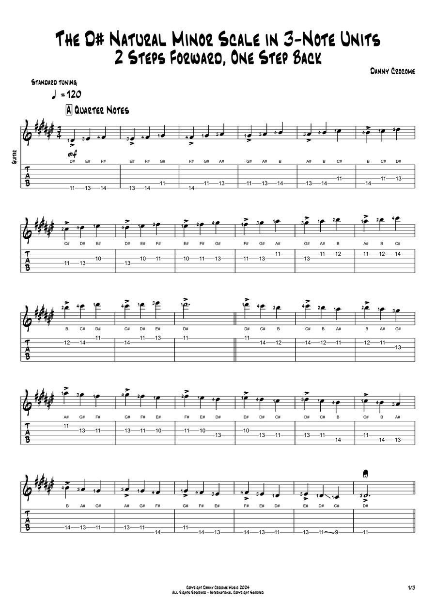 The D# Natural Minor Scale in 3-Note Units (2 Steps Forward, One Step Back)
