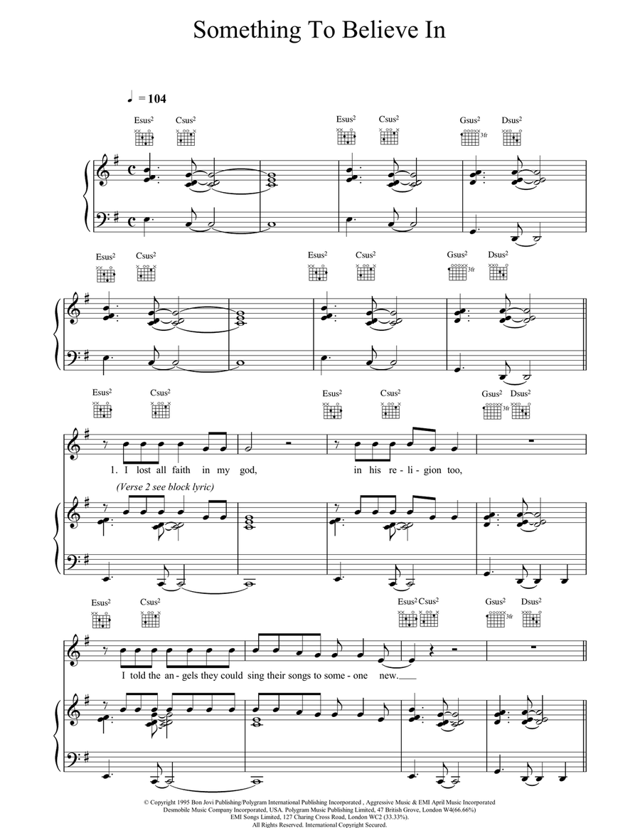 Something To Believe In Something To Believe In Piano, Vocal, Guitar scores gallery preview page 1