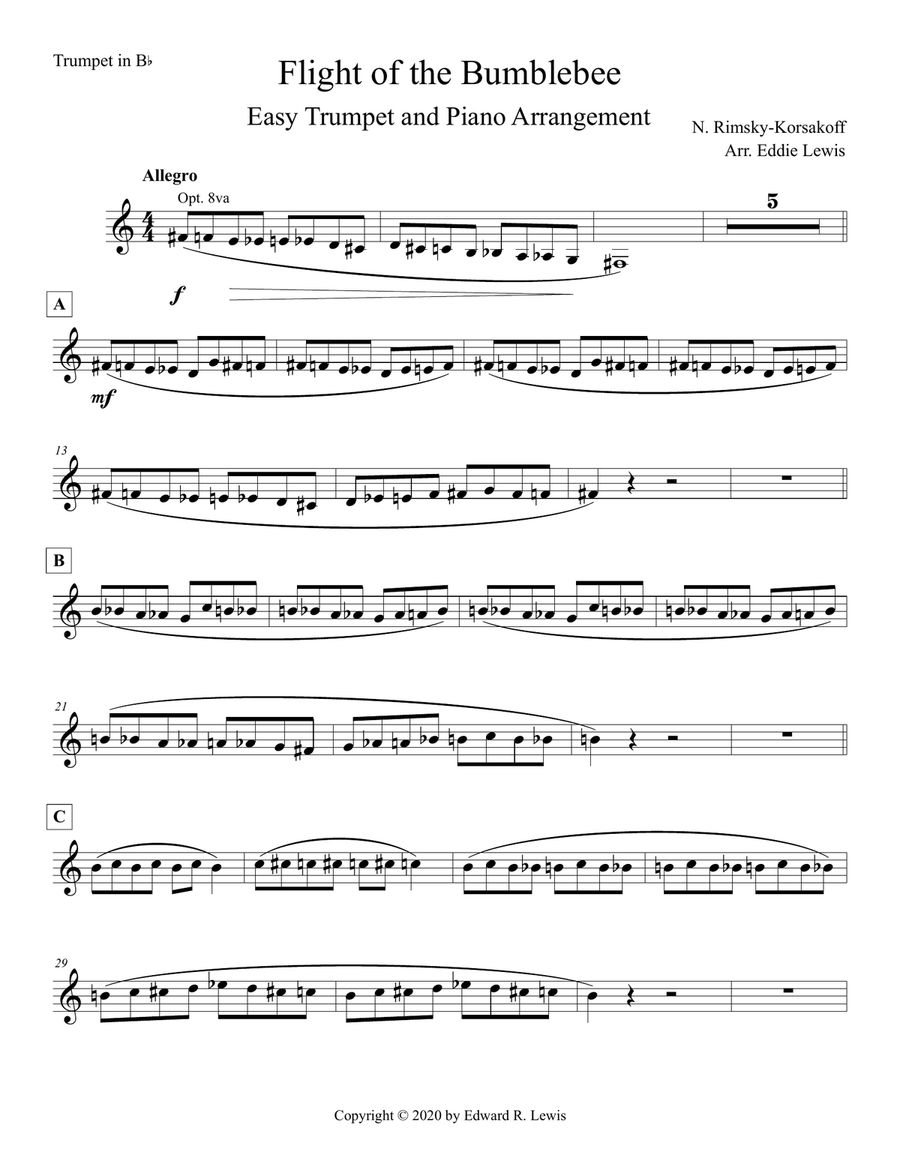EASY Flight of the Bumblebee - Solo Trumpet With Piano Trumpet Solo scores gallery preview page 2