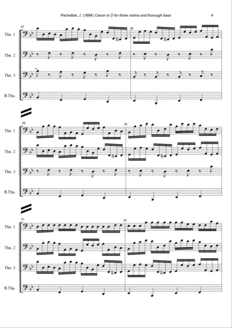 J. Pachelbel - Canon in D-dur, arr. for 3 Trombones (Baritones) & Bass Tuba (or Bass Trombone) Trombone Trio scores gallery preview page 4