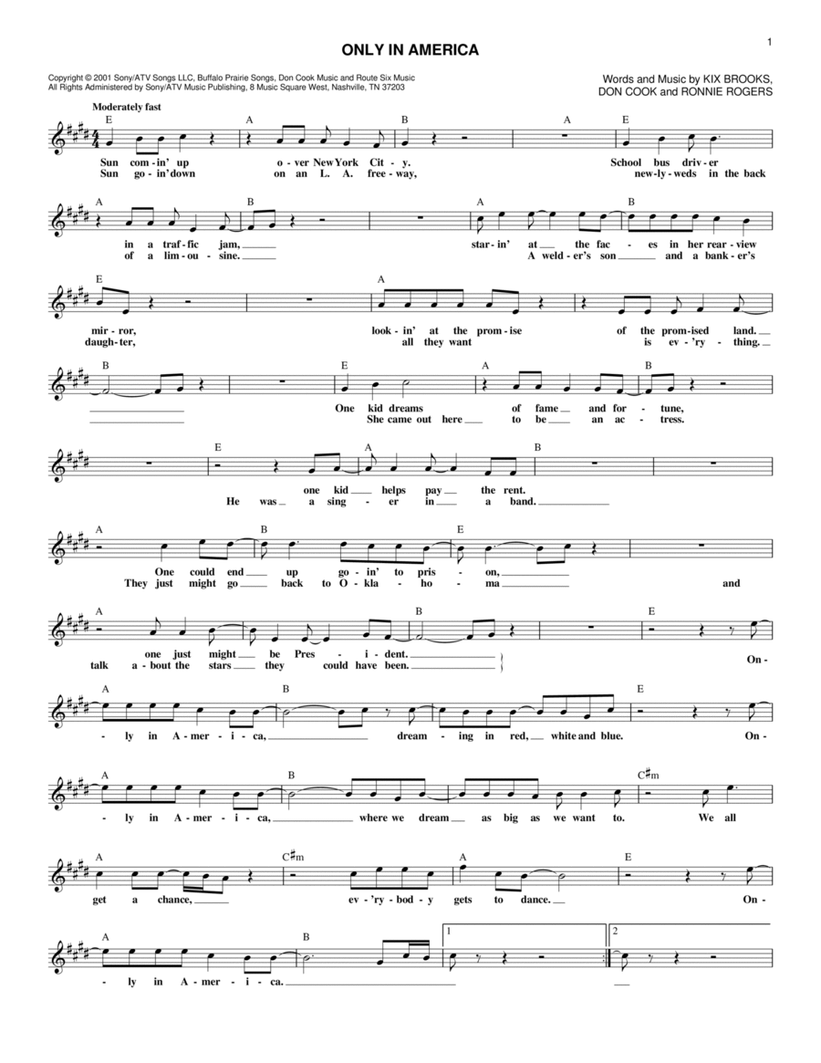 Only In America Only In America Piano scores gallery preview page 1
