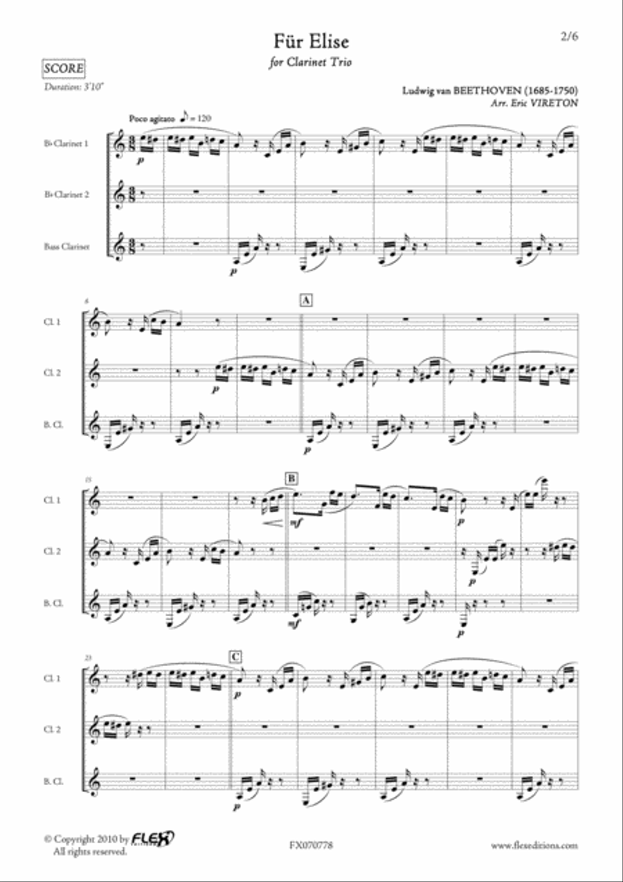 Fur Elise Fur Elise Clarinet Trio scores gallery preview page 2