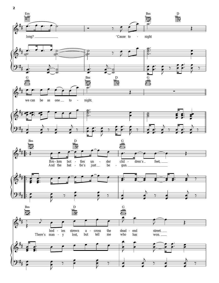 Sunday Bloody Sunday Piano, Vocal, Guitar scores gallery preview page 2