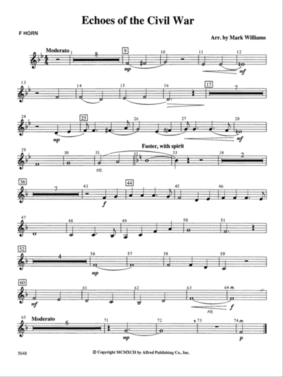 Echoes of the Civil War: 1st F Horn Concert Band scores gallery preview page 1