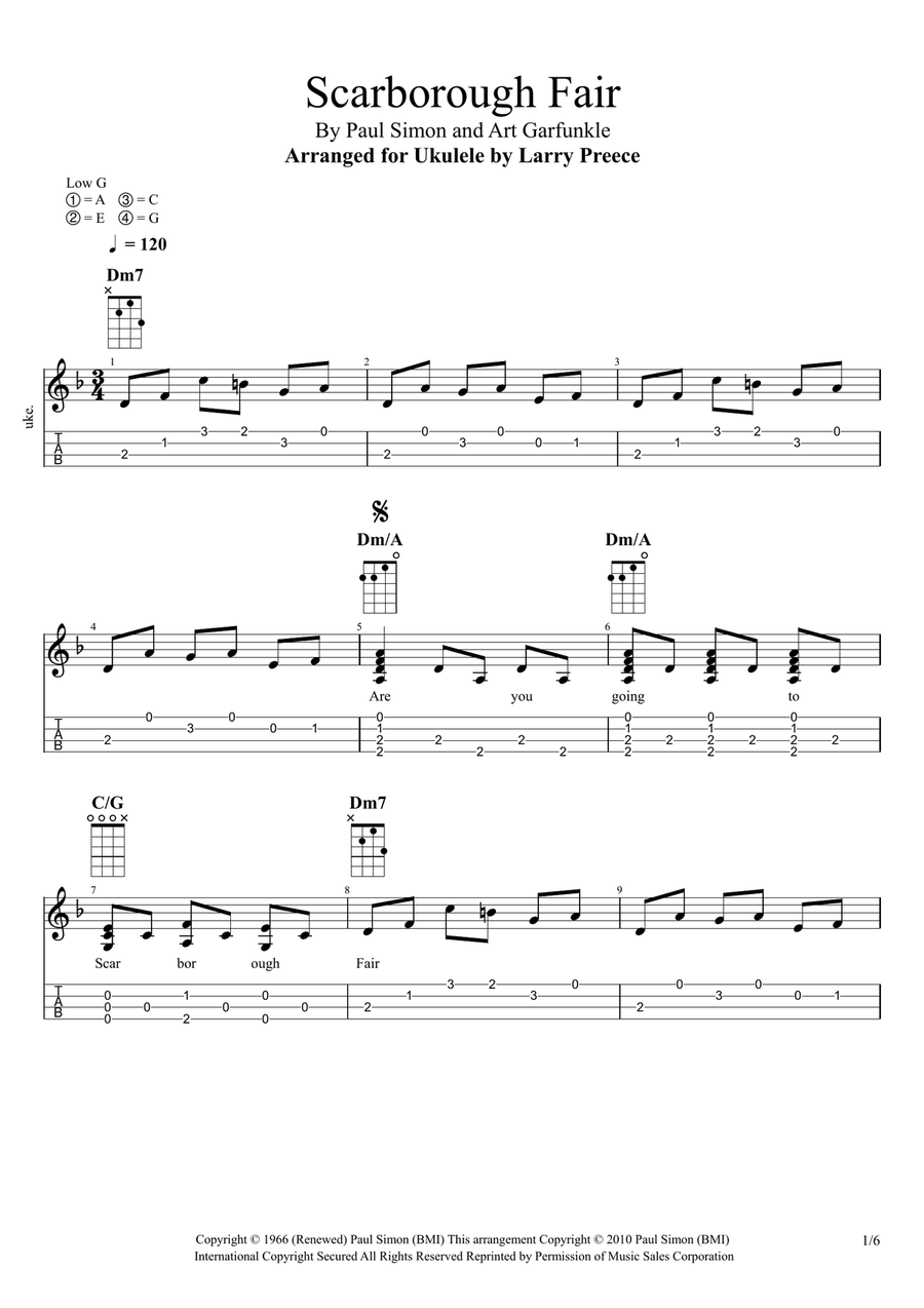 Scarborough Fair/canticle Ukulele scores gallery preview page 1