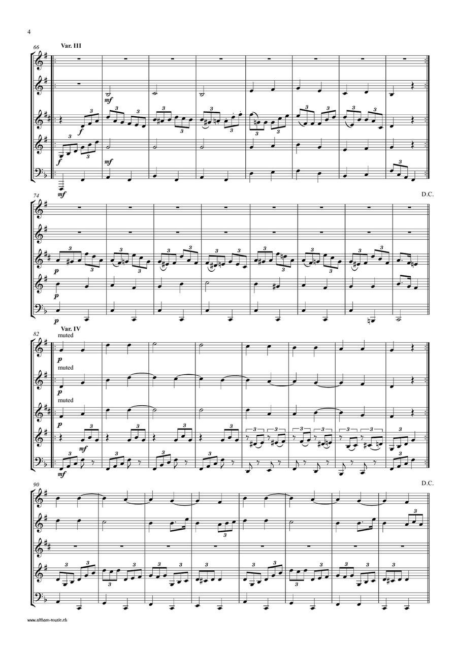 Variations on 'Twinkle, Twinkle Little Star' Brass Quintet scores gallery preview page 5