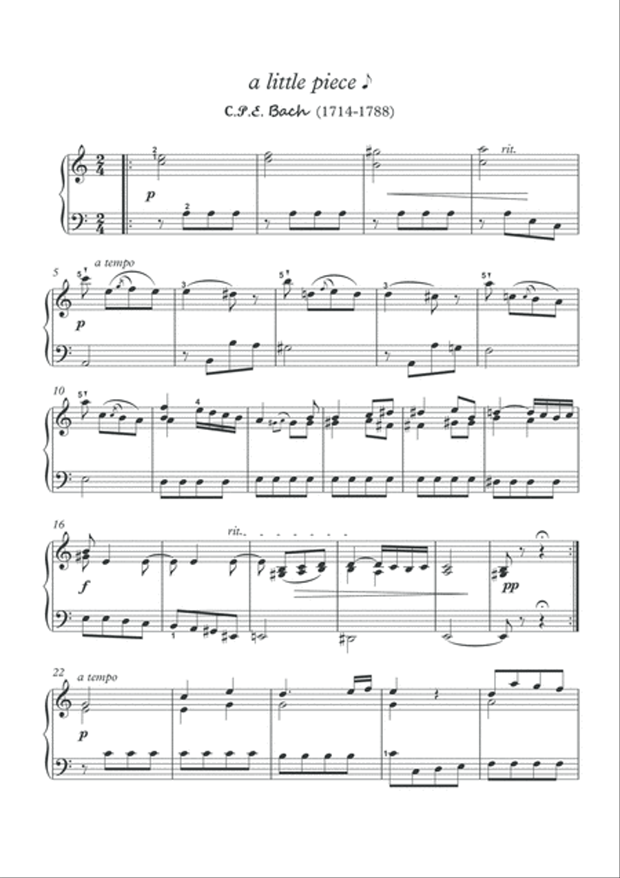 Petite piece by C.P.E. Bach for piano solo plus mp3 Piano Solo scores gallery preview page 2