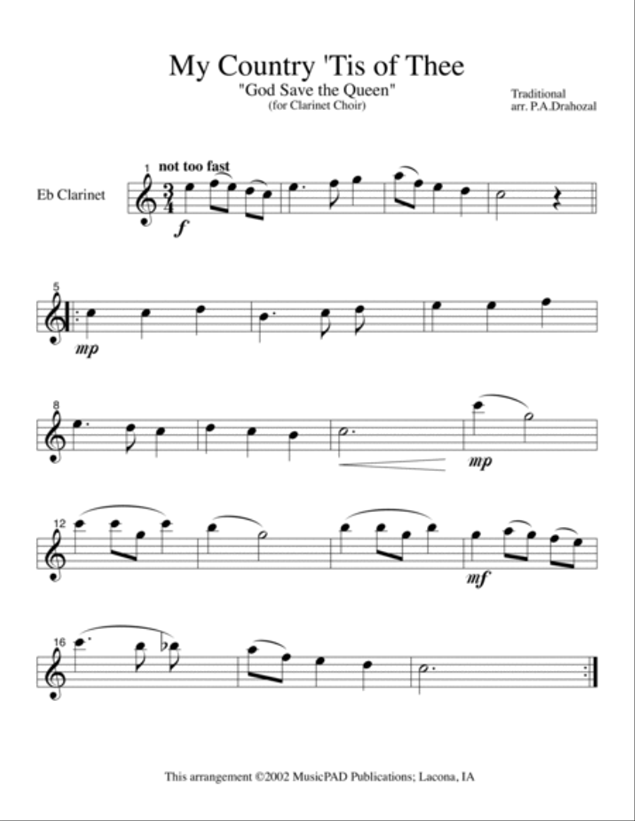 My Country 'Tis of Thee (God Save the Queen) for Clarinet Choir Clarinet Choir scores gallery preview page 3