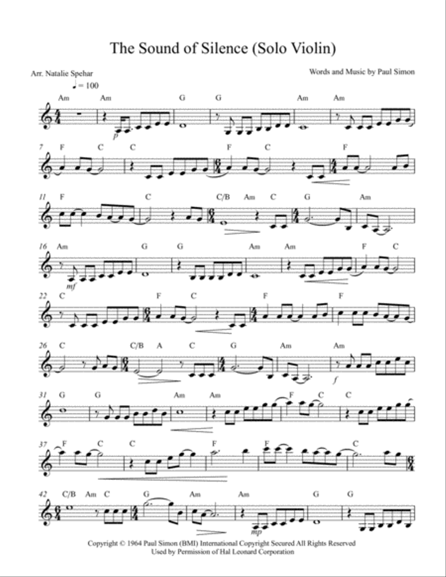 The Sound Of Silence Violin Solo scores gallery preview page 1