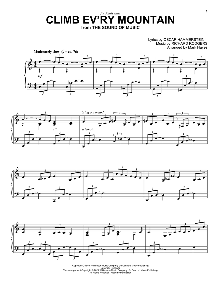 Climb Ev'ry Mountain (from The Sound Of Music) (arr. Mark Hayes) Piano Solo scores gallery preview page 1