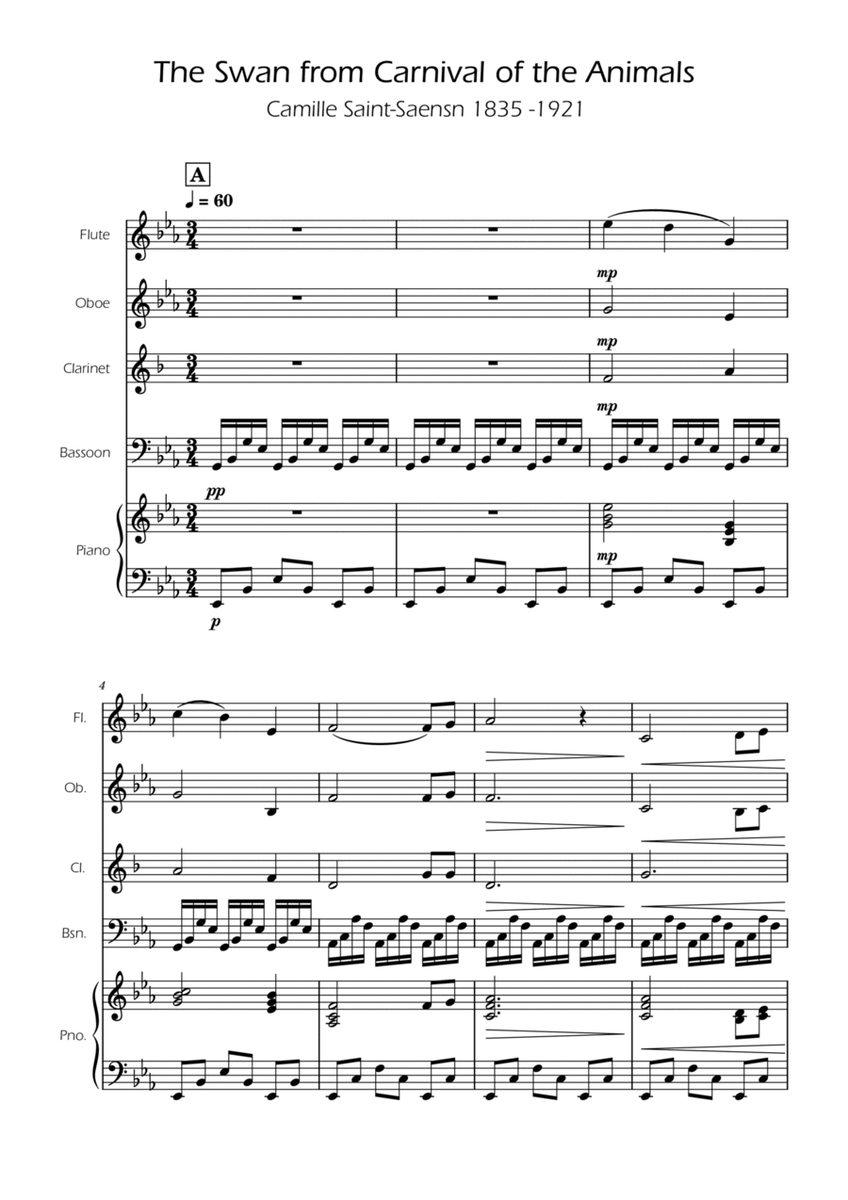 The Swan - Saint-Saens - Woodwind Quartet image number null