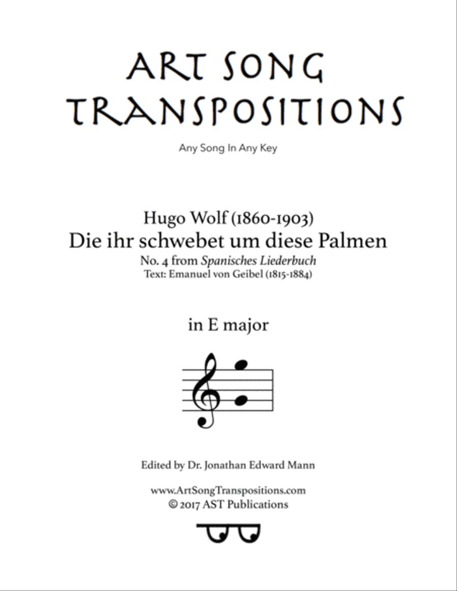 WOLF: Die ihr schwebet um diese Palmen (transposed to E major) Voice scores gallery preview page 1