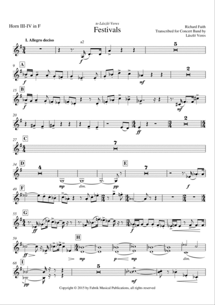 Richard Faith/László Veres: Festivals for concert band, horn III and IV part Concert Band scores gallery preview page 2