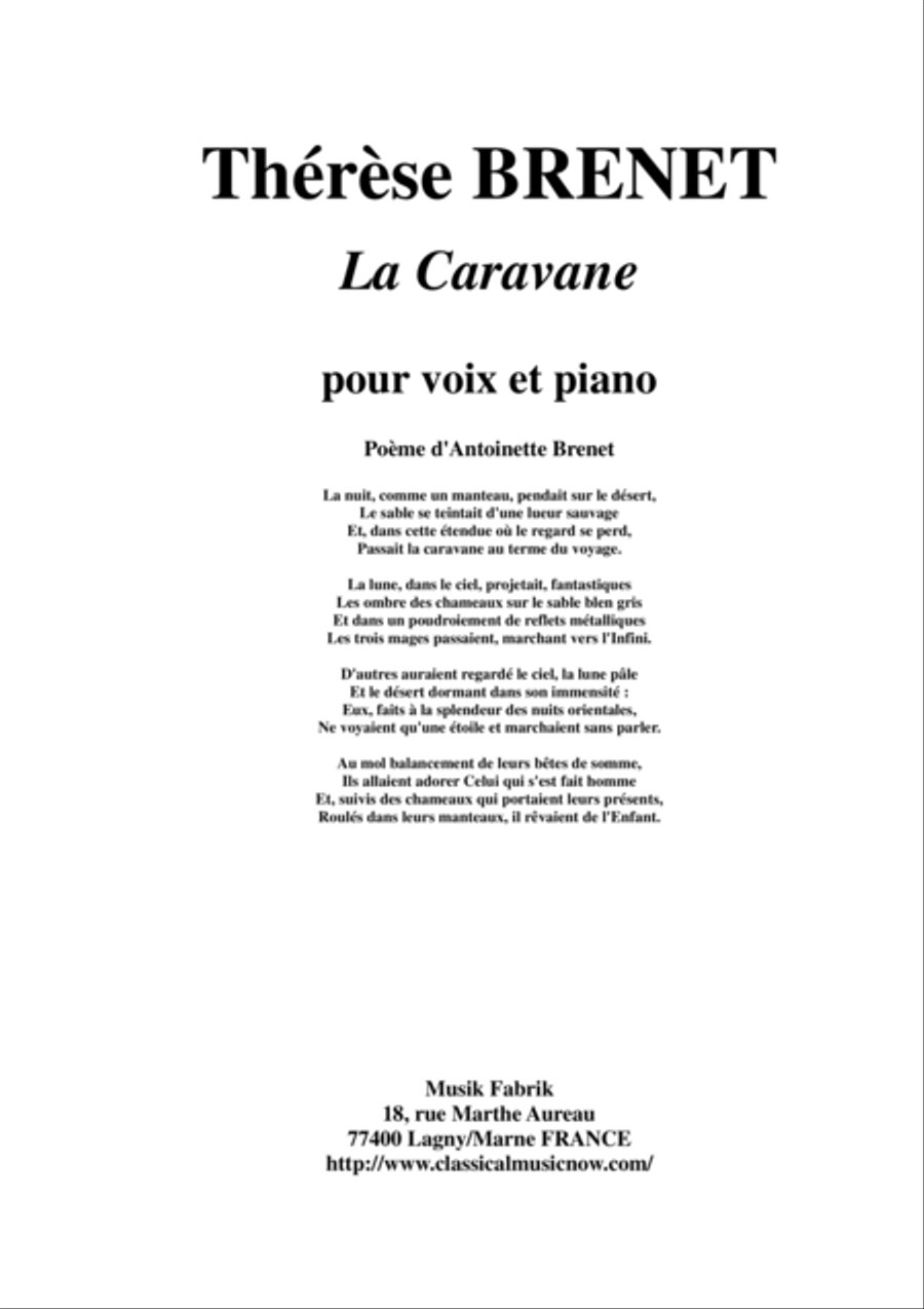 Therese Brenet : La Caravane for medium voice and piano Medium Voice scores gallery preview page 1