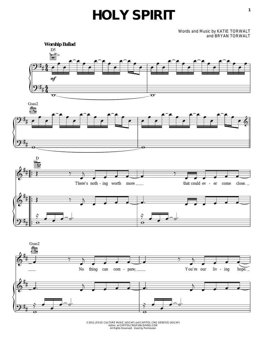 Holy Spirit Piano, Vocal, Guitar scores gallery preview page 1