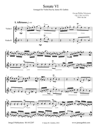 Telemann: Sonata Op. 2 No. 6 for Violin Duo