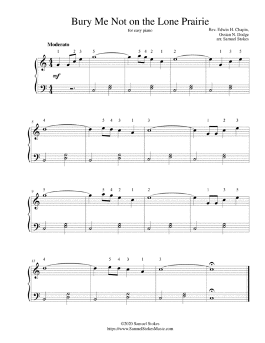 Bury Me Not on the Lone Prairie - for easy piano Easy Piano scores gallery preview page 1