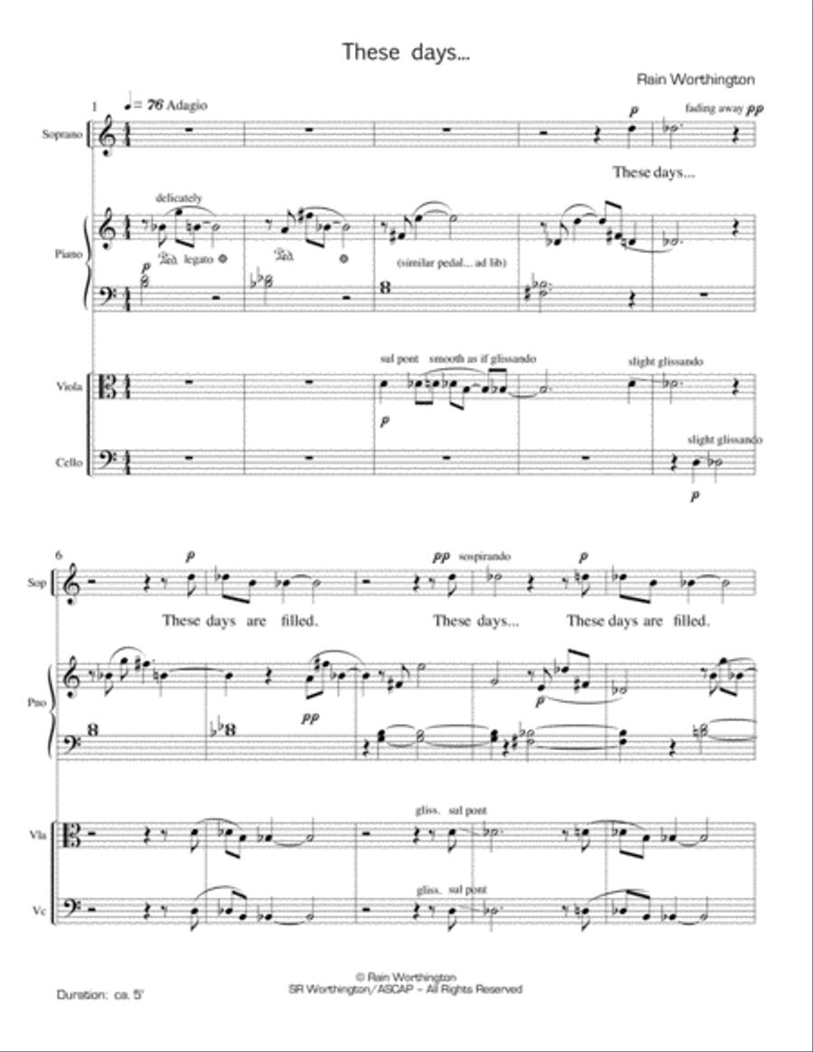 These days – for soprano, piano, viola, cello Piano, Vocal, Guitar scores gallery preview page 3
