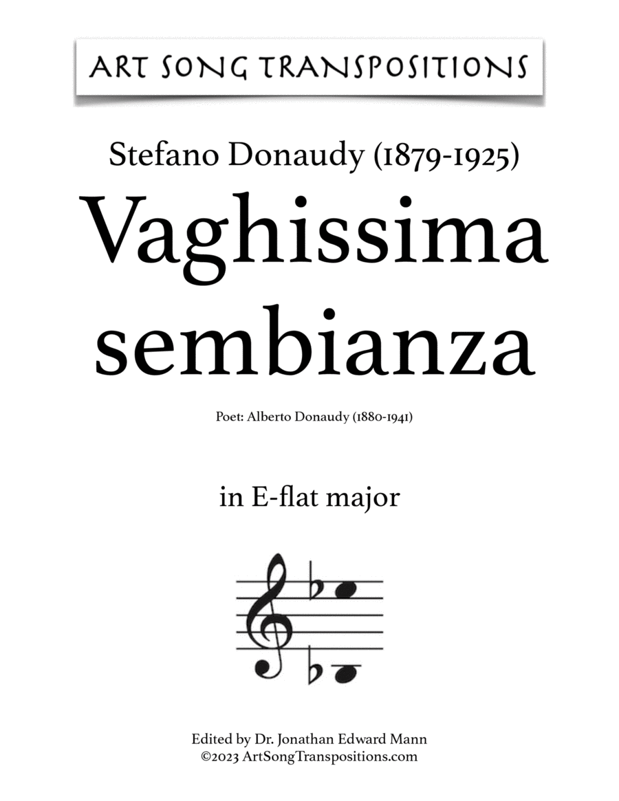 DONAUDY: Vaghissima sembianza (transposed to E-flat major) Voice scores gallery preview page 1