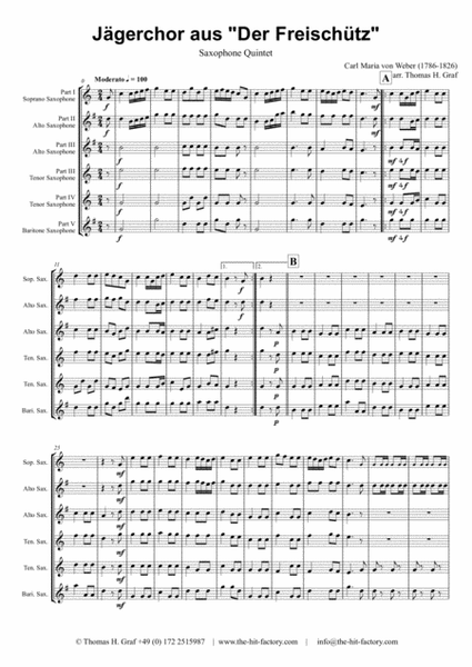 Jaegerchor - Der Freischuetz C.M.Weber - Saxophone Quintet image number null