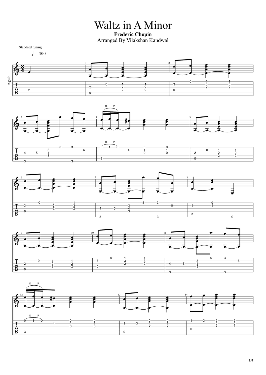 Waltz In A Minor - Chopin (Classical Guitar Transcription) Acoustic Guitar scores gallery preview page 1